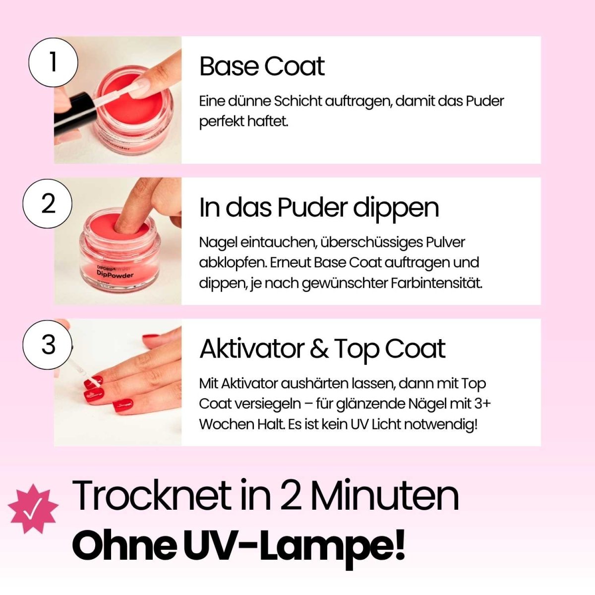 Dip Puder Nagel-Kit – Mit Tablett, Bürste, Feilen, Puffer & Schieber, Für French Nails Zuhause